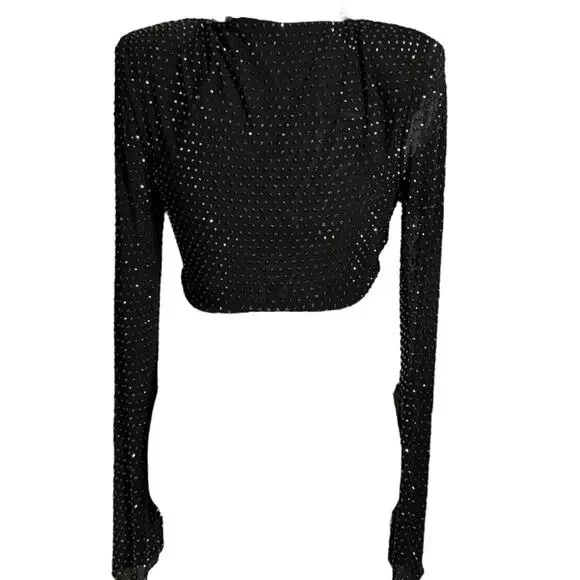 Self Portrait Mesh Rhinestone Embellished Cropped Top 0 - Picture 6 of 13